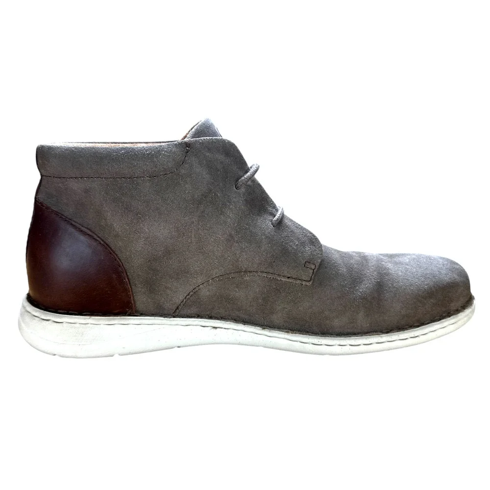 Born Theo Men 13M Grey Suede Chukka Boots Brown Leather Heel Sneaker Sole Hybrid